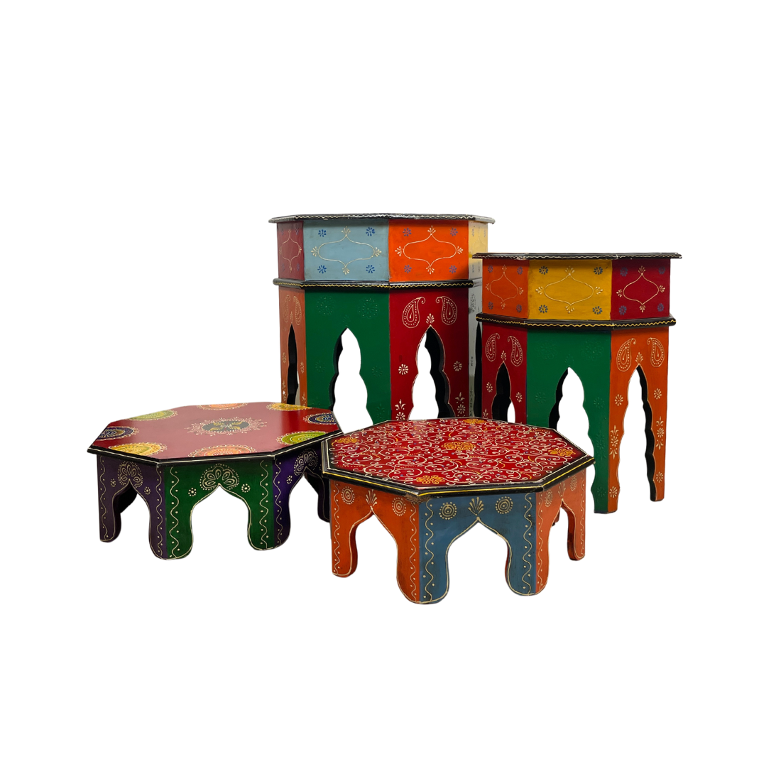 Hand Painted Wooden End Table - Large