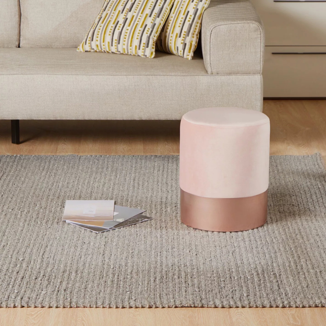Pink Suede Ottoman