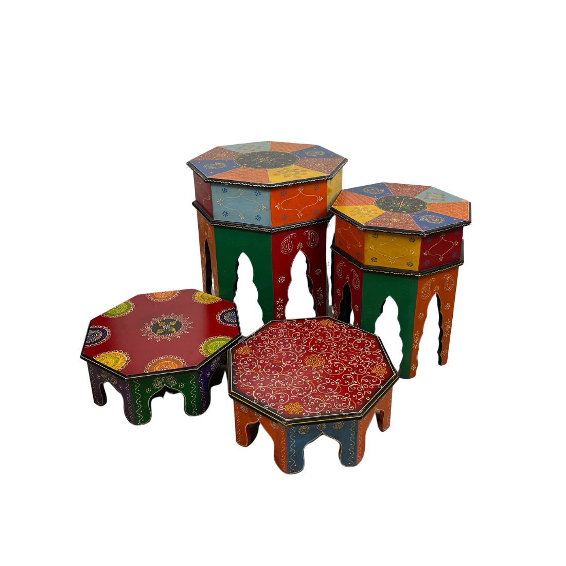 Hand Painted Wooden End Table - Large