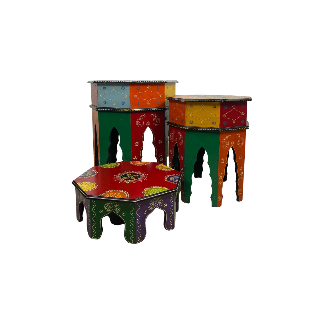 Hand Painted Wooden End Table - Small