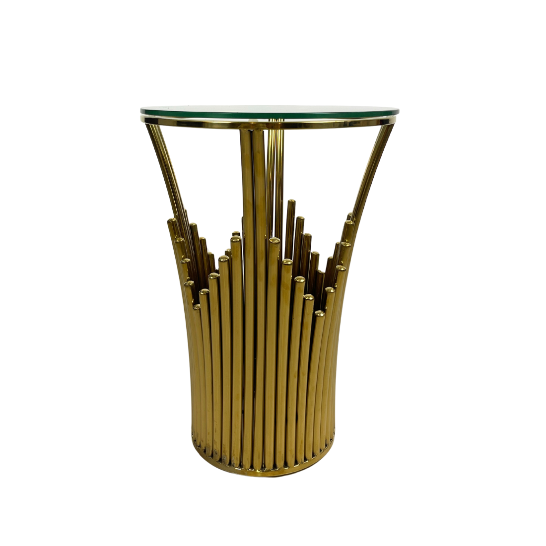 Brass Straw End Table with Glass Top