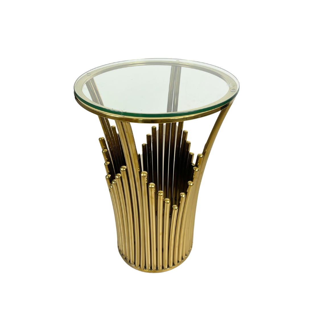 Brass Straw End Table with Glass Top
