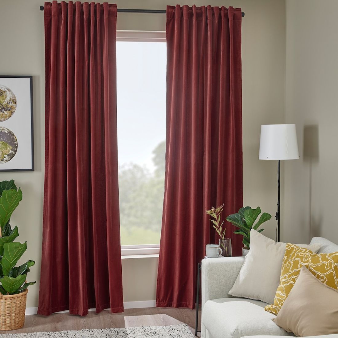 Pair of Dark Red Velvet Curtains
