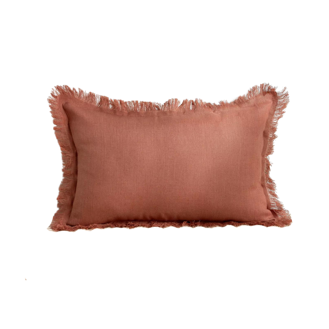 Rust Linen Cushion with Fringes