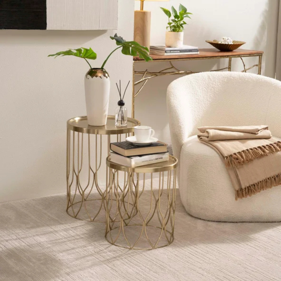 Set of 2 Gold Geometric Side Tables