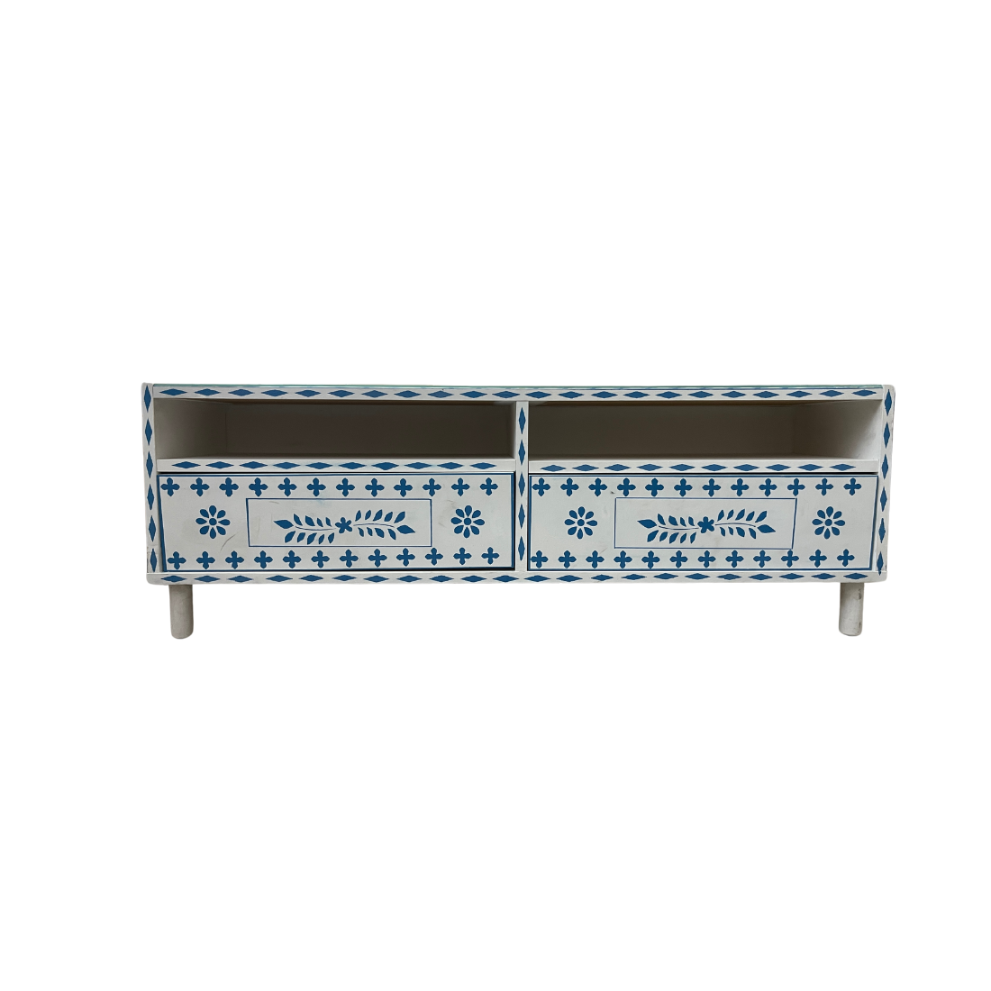 White and Blue Painted Coffee Table