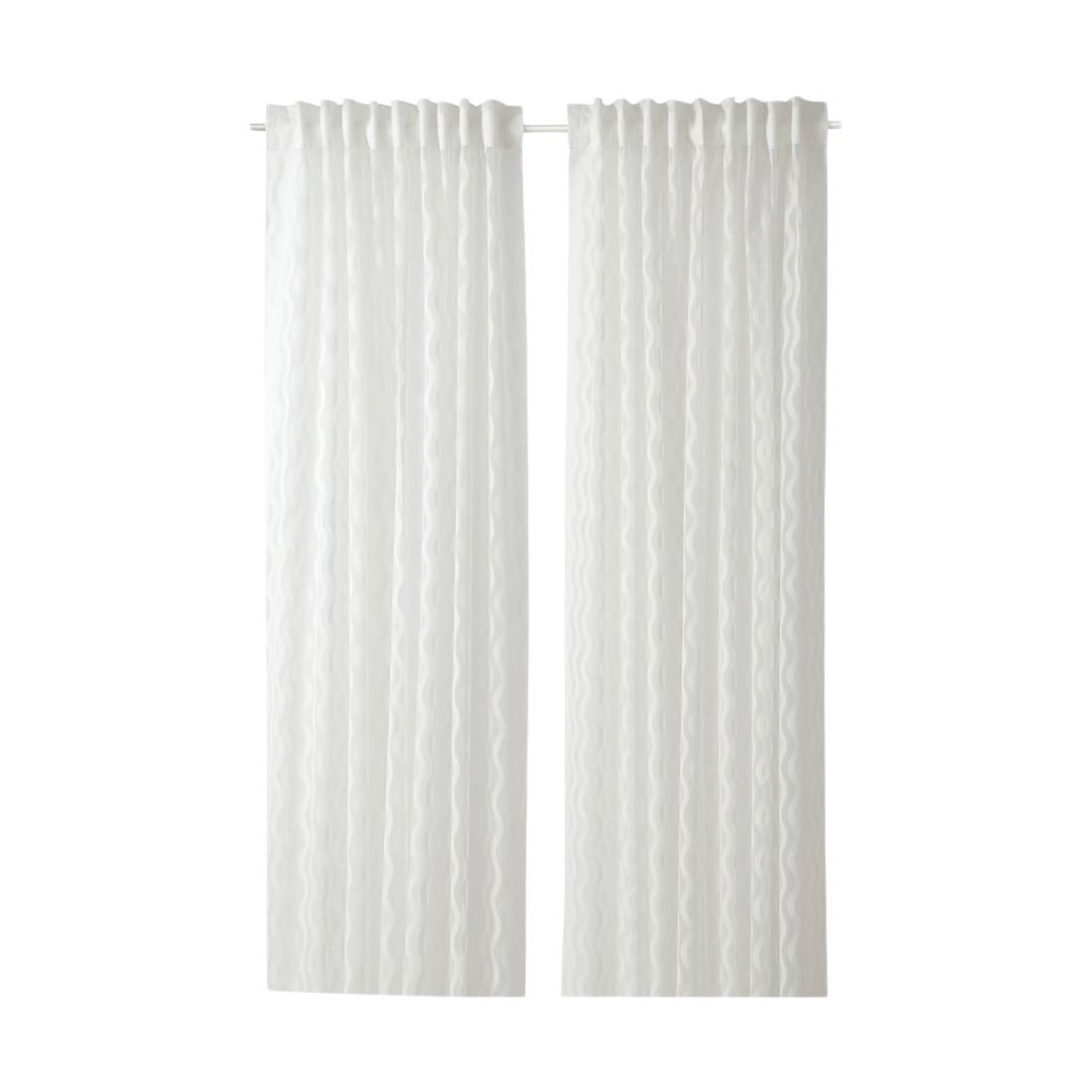 Pair of White Sheer Curtains With Geometric Pattern