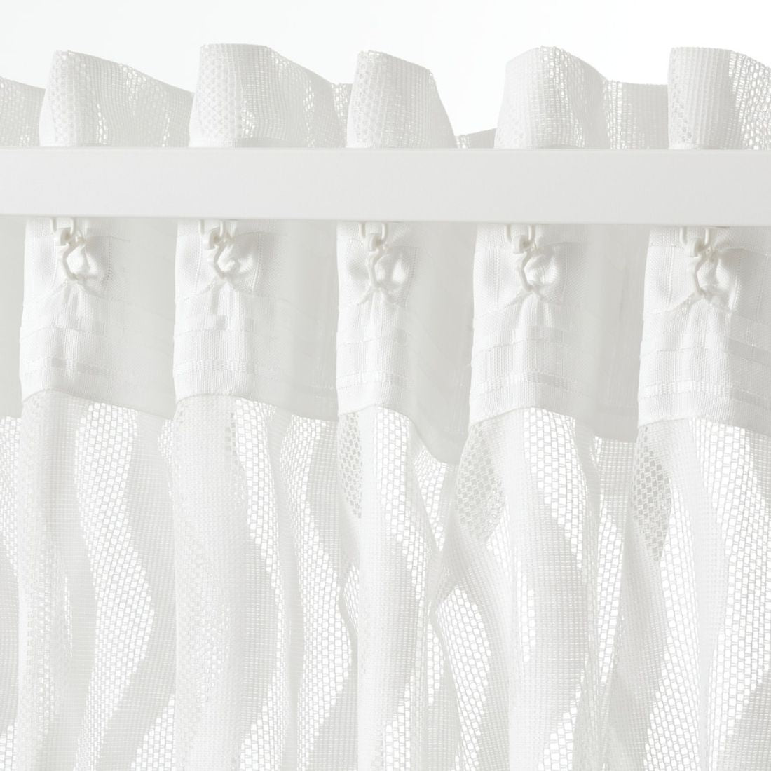 Pair of White Sheer Curtains With Geometric Pattern