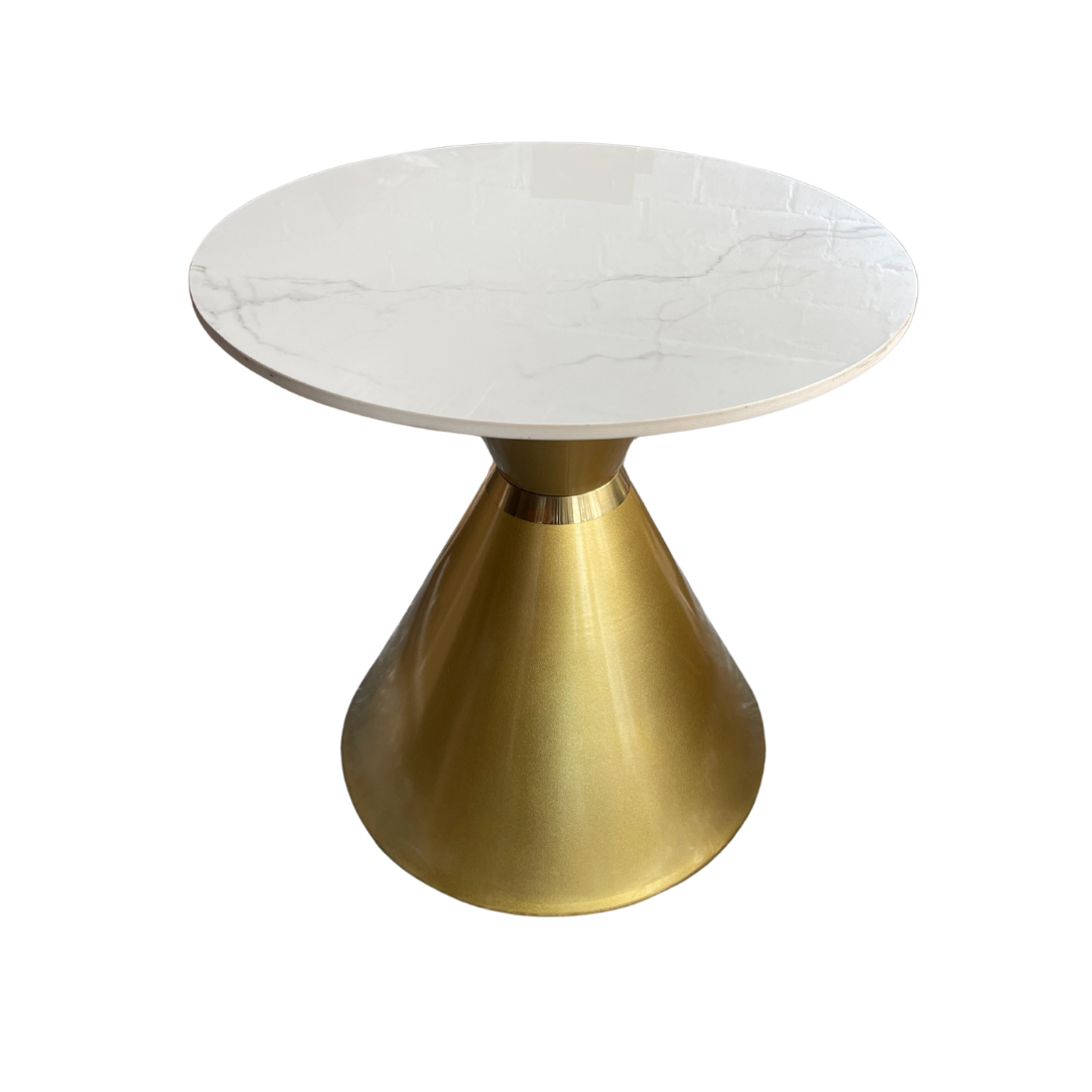 Round Faux Marble Top End Table with Gold Base