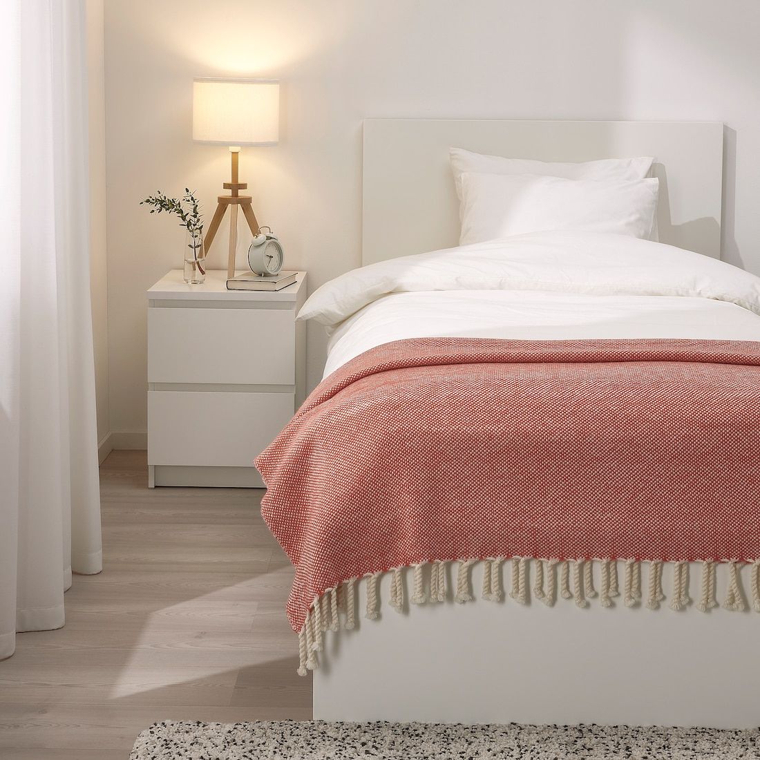 Red Textured Wool Throw Blanket