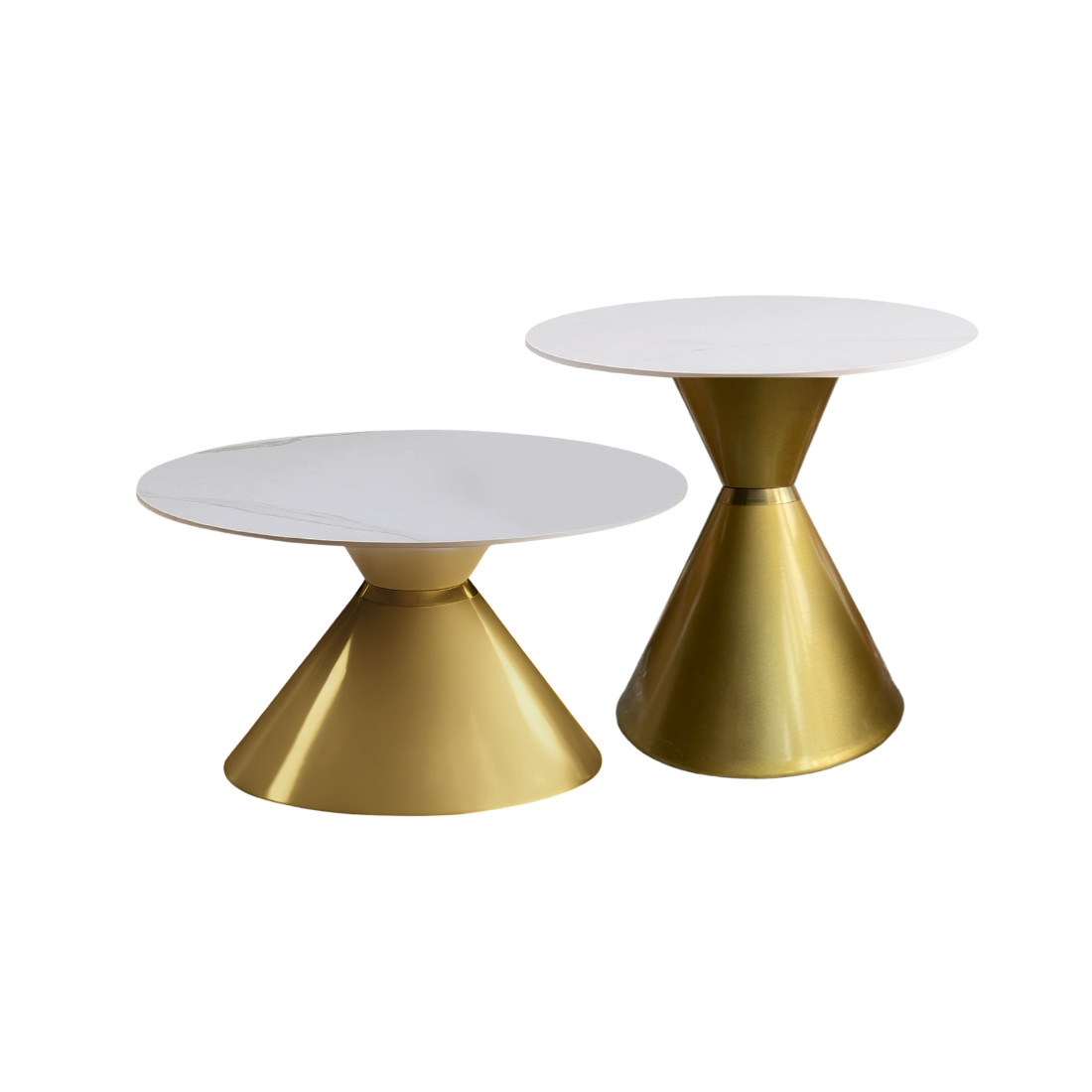 Round Faux Marble Top Coffee Table with Gold Base