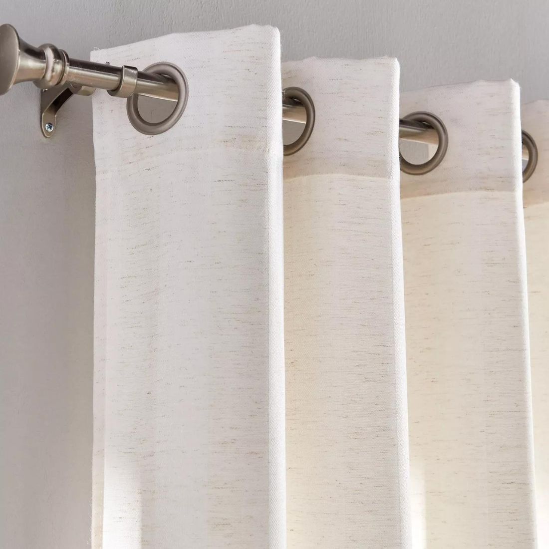 Pair of Off White Striped Curtains With Rings