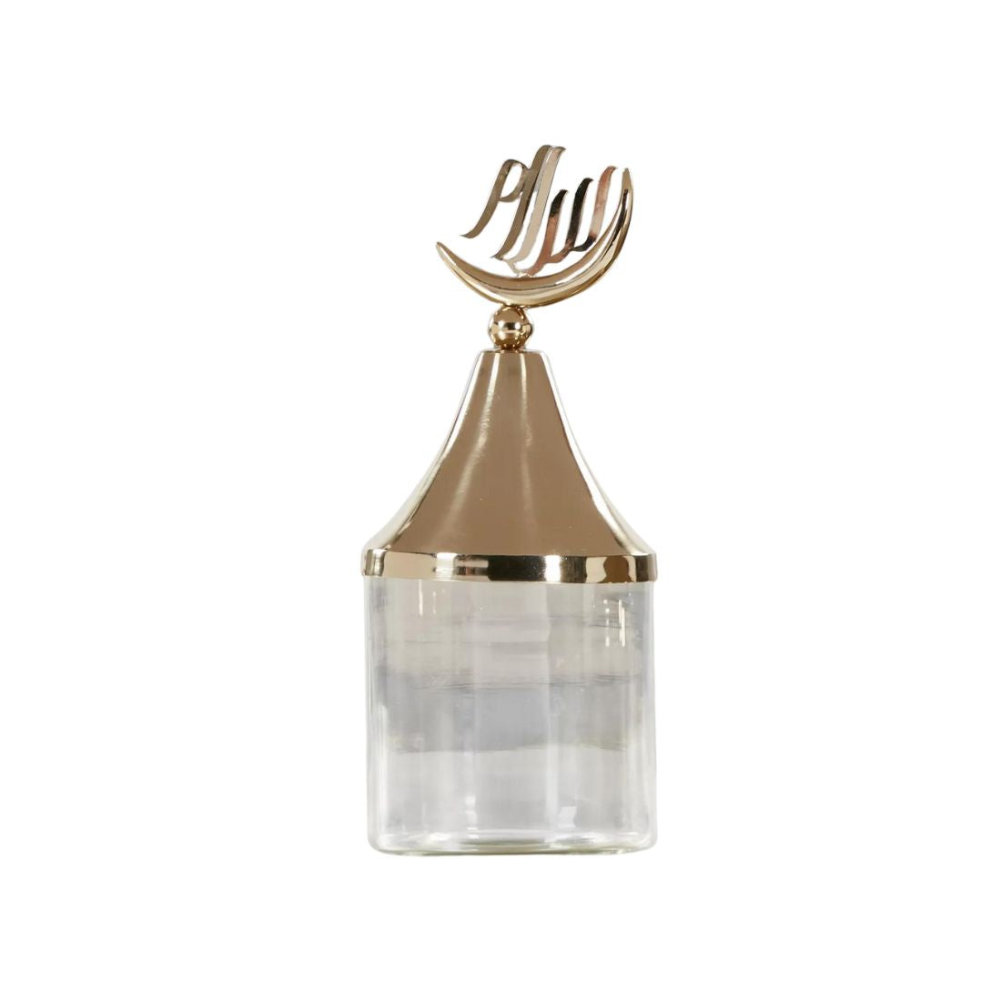 Decorative Glass Canister with Gold Arabic Calligraphy Lid