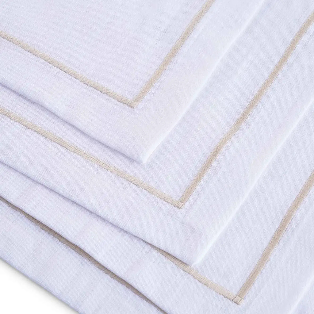 Set of 4 White Placemats with Gold Trim