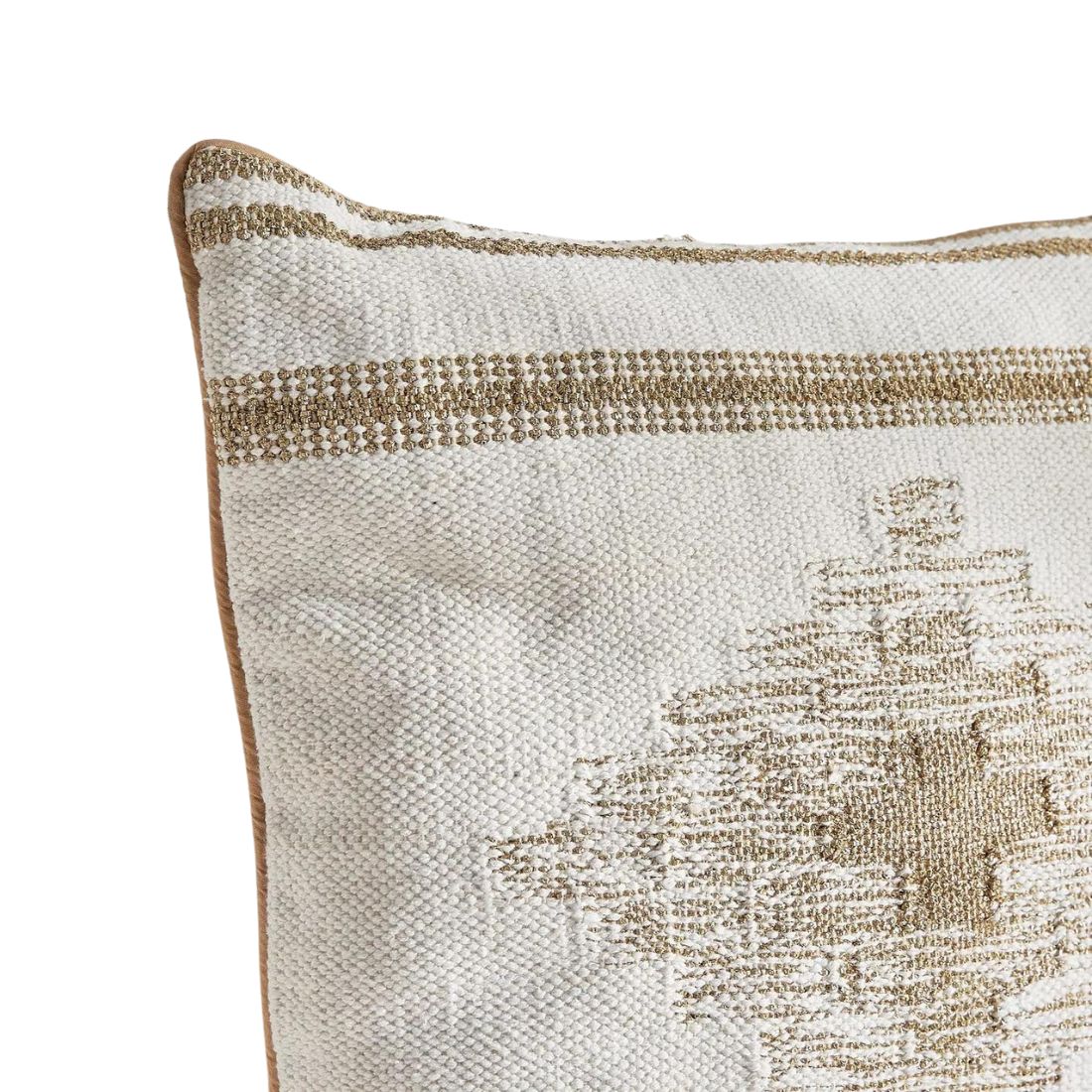 Geometric Embroidered Cushion with Gold Threads