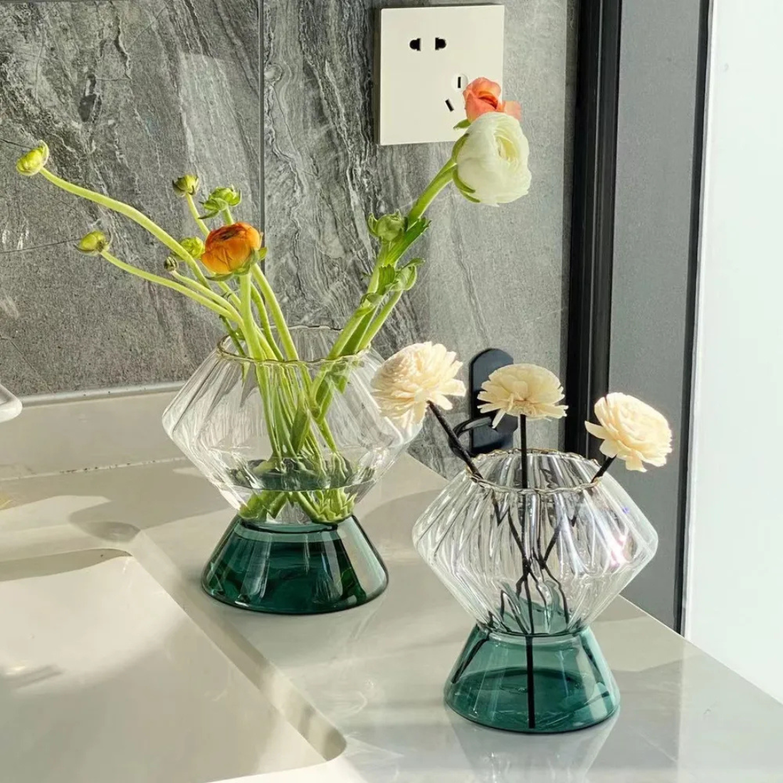 Green Glass Geometric Vase