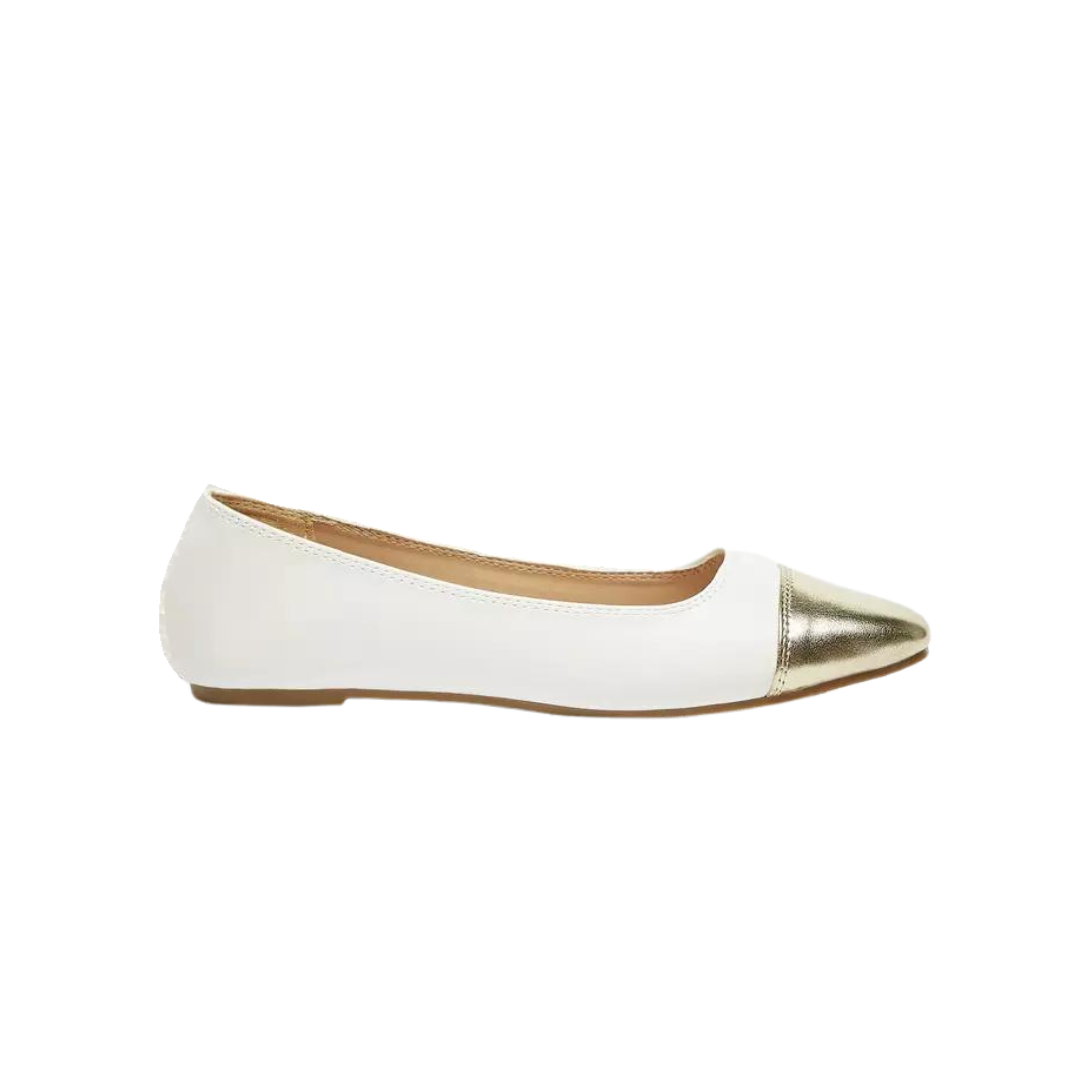 White/Gold Solid Slip-On Round Toe Ballerines