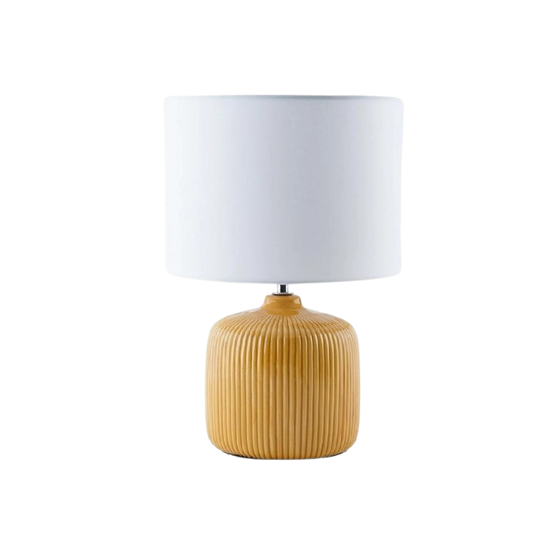 Mustard Ribbed Table Lamp with White Shade
