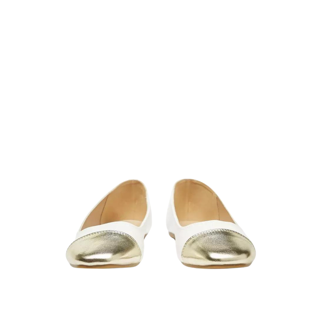 White/Gold Solid Slip-On Round Toe Ballerines
