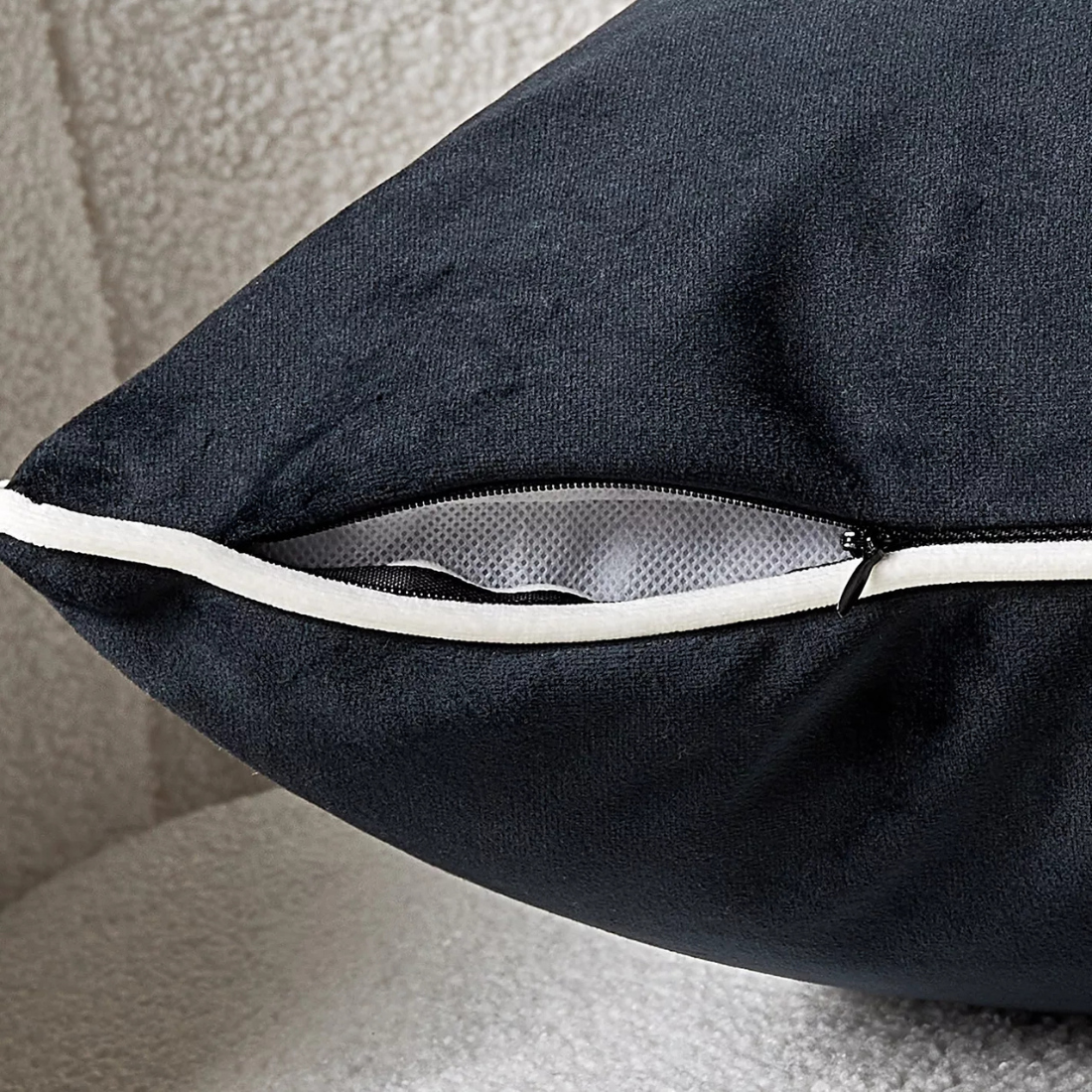 Black Velvet Cushion with White Trim
