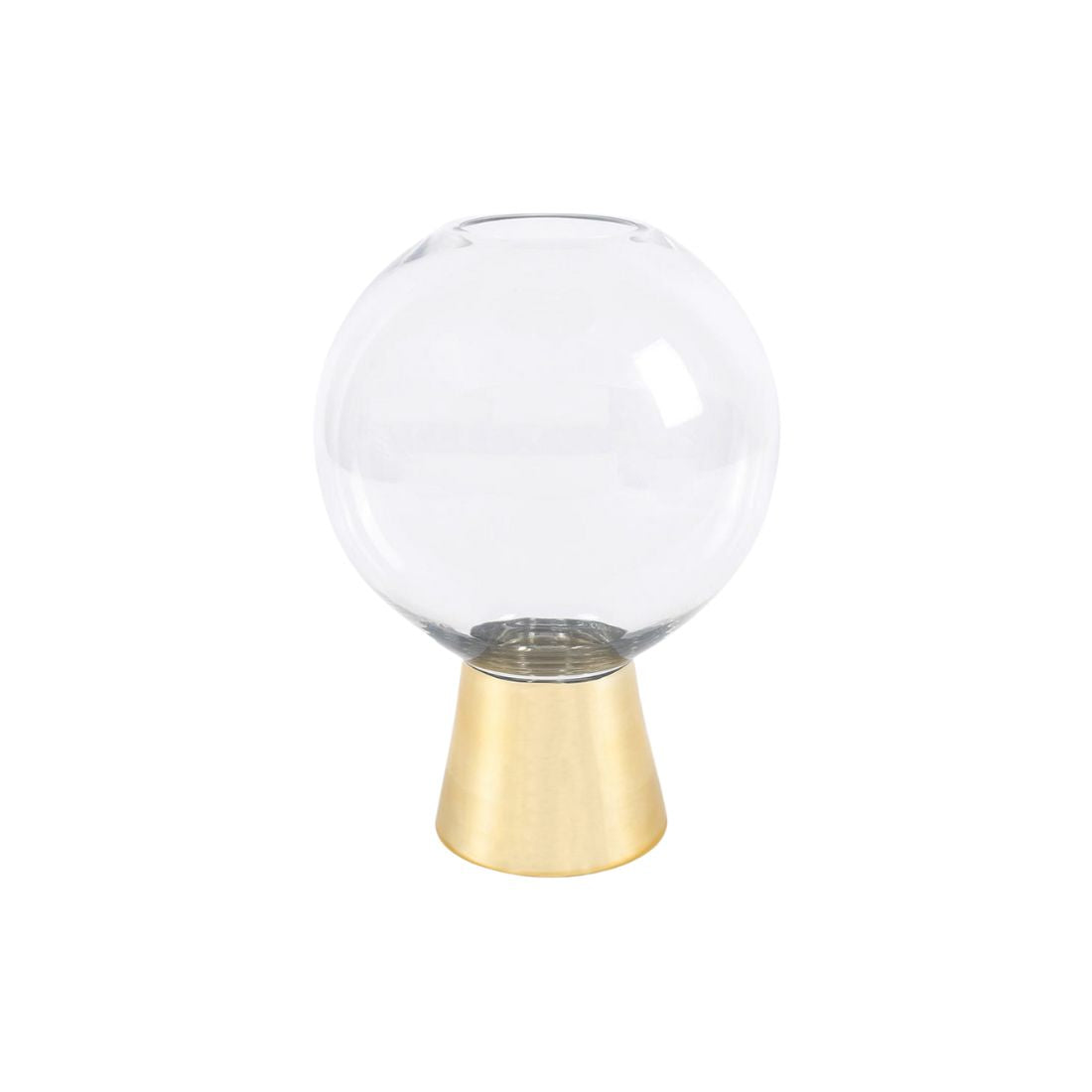 Large Round Clear Vase with Gold Base