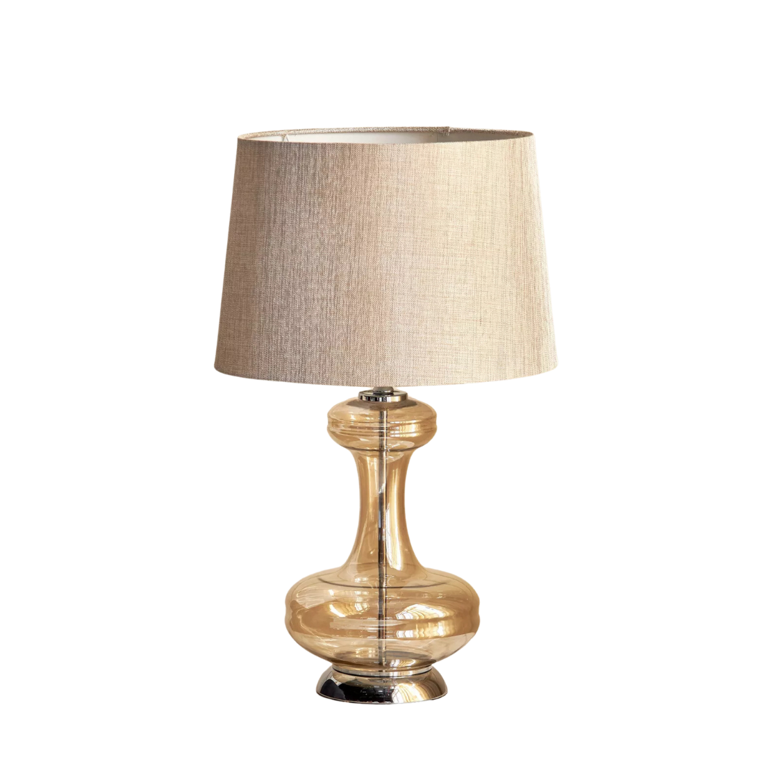 Glass Table Lamp with Beige Lampshade