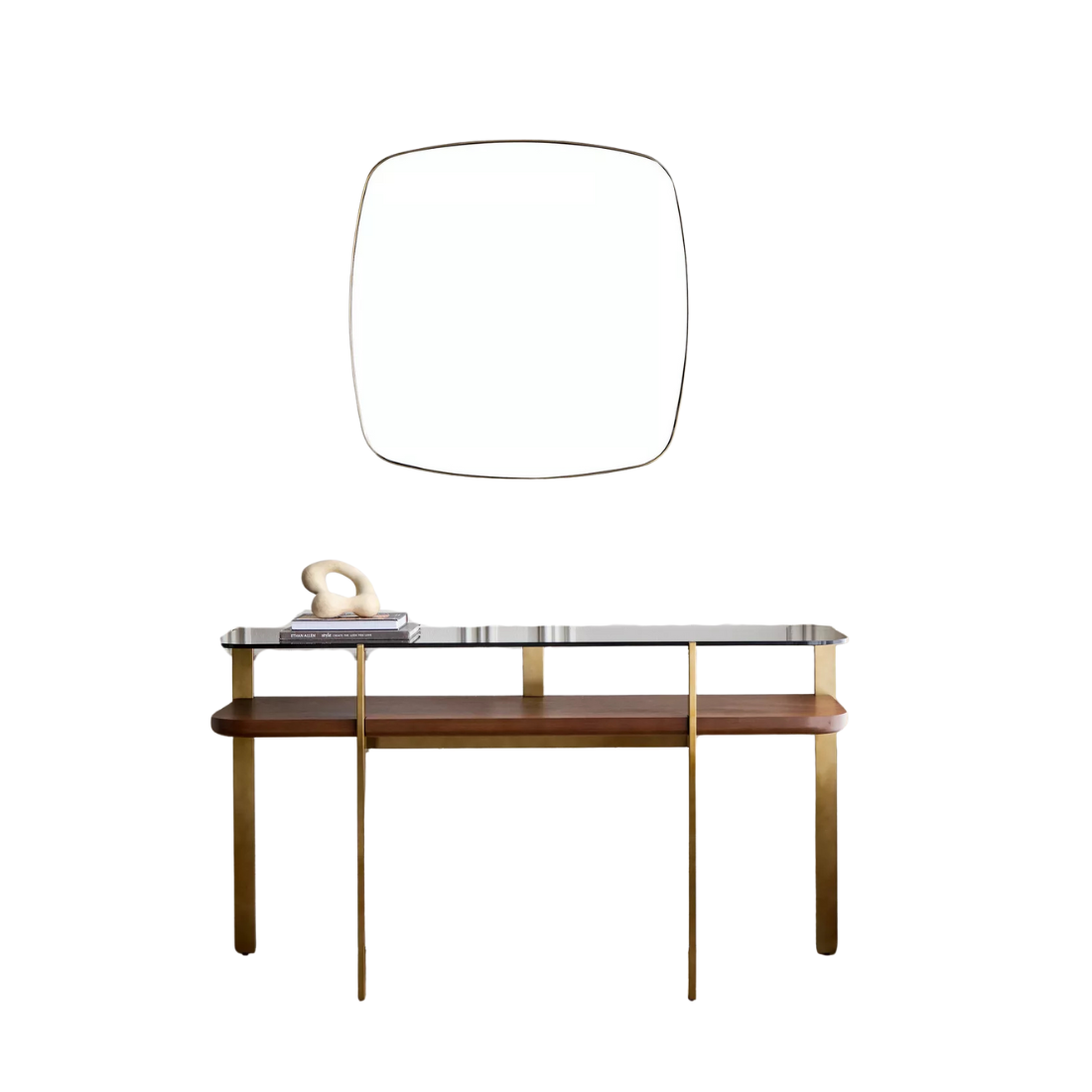 Brushed Gold and Glass Console with Mirror