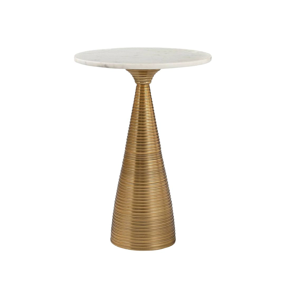 Round Marble Top End Table with Textured Gold Base