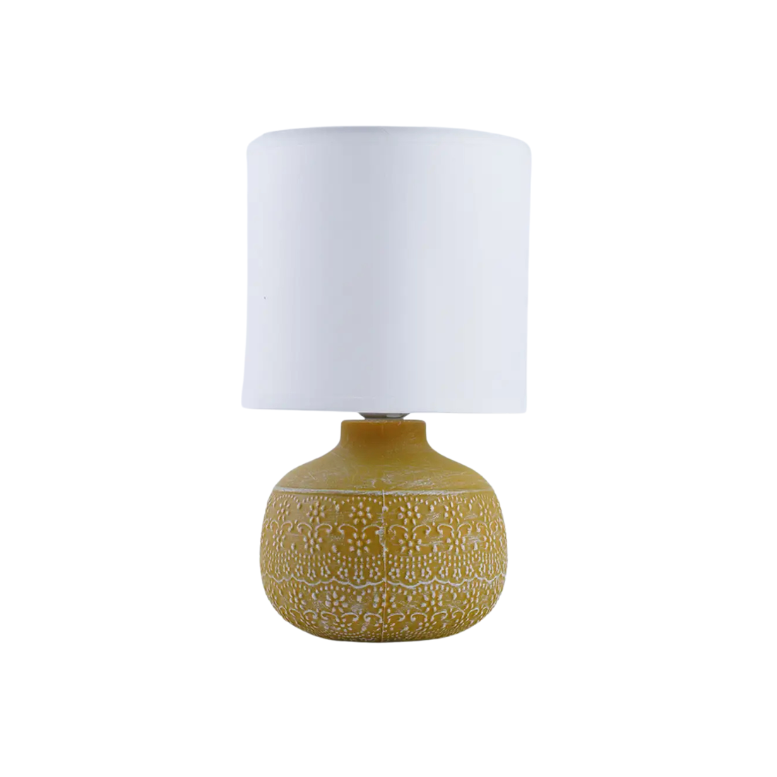 Mustard Rustic Table Lamp with White Shade