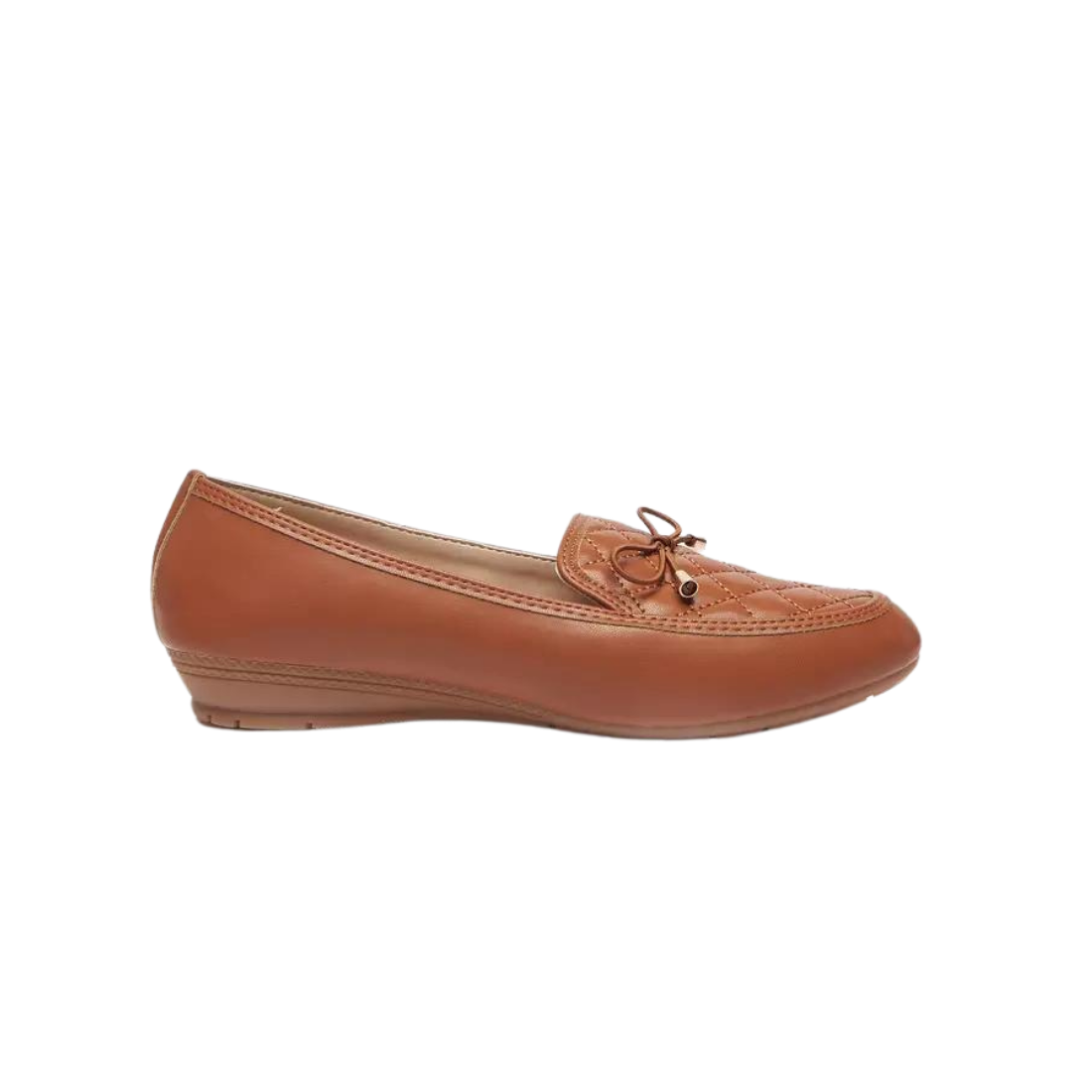 Tan Quilted Slip-On Moccasins with Bow Trim