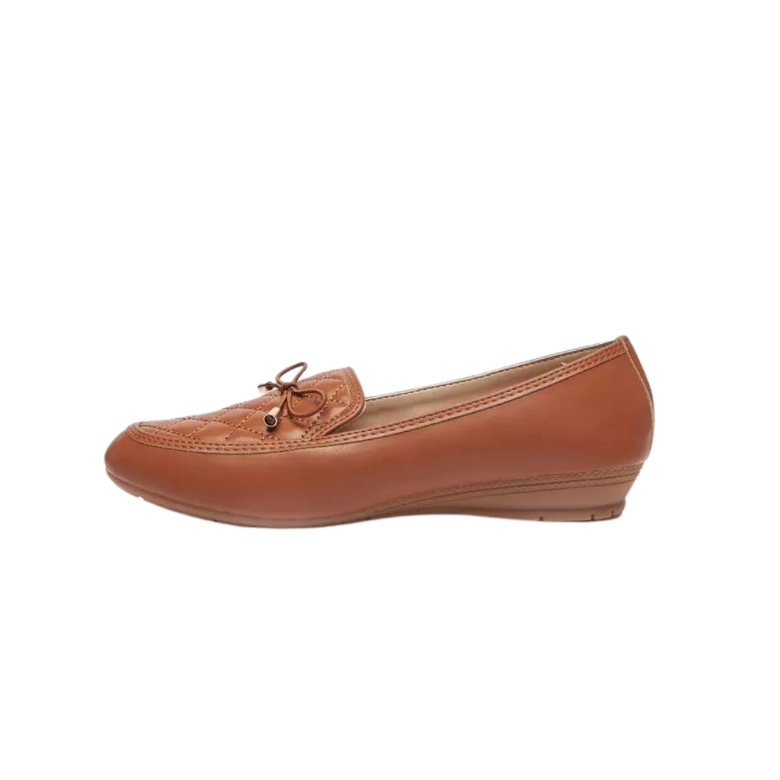 Tan Quilted Slip-On Moccasins with Bow Trim