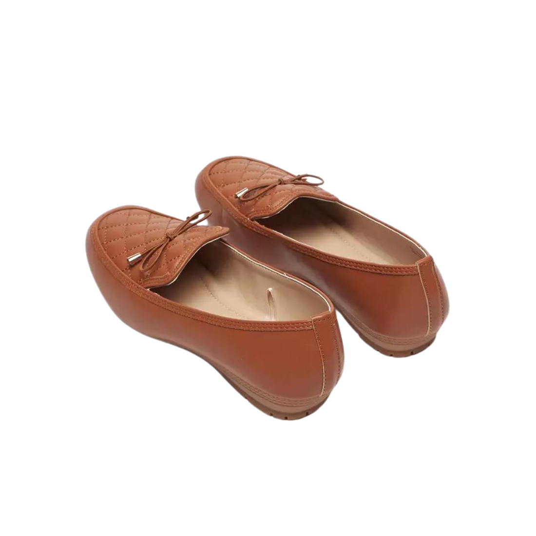 Tan Quilted Slip-On Moccasins with Bow Trim