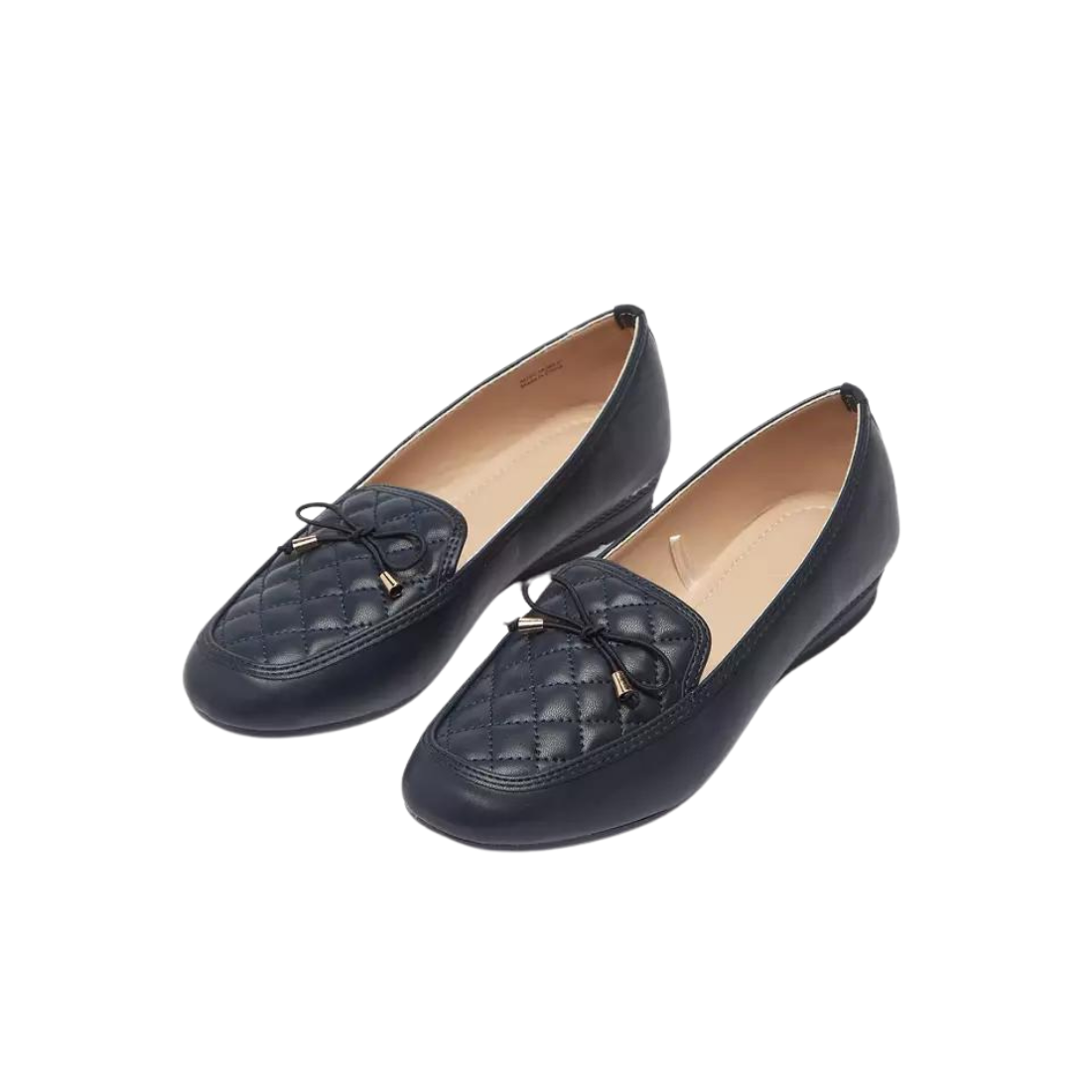 Navy Blue Quilted Slip-On Moccasins with Bow Trim
