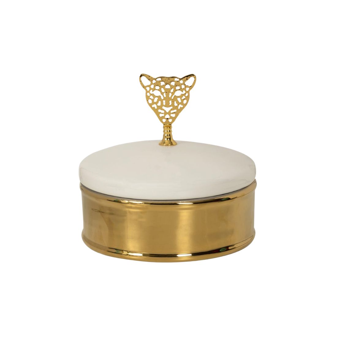 White and Gold Ceramic Box with Cat Handle