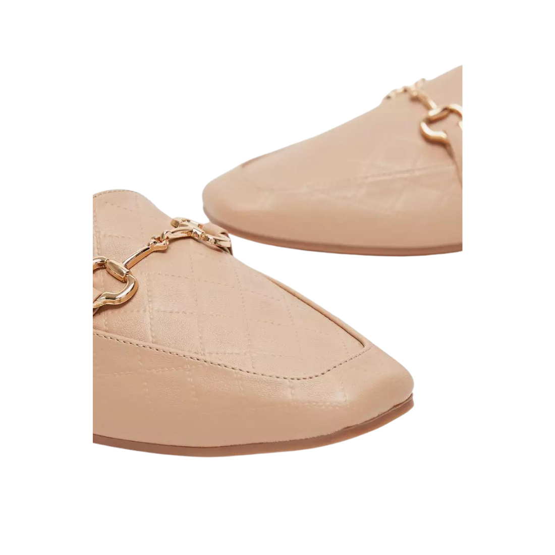 Nude Quilted Slip-On Moccasins with Gold Buckle