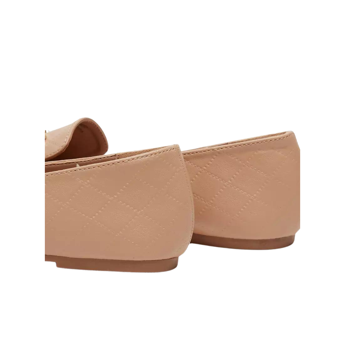 Nude Quilted Slip-On Moccasins with Gold Buckle