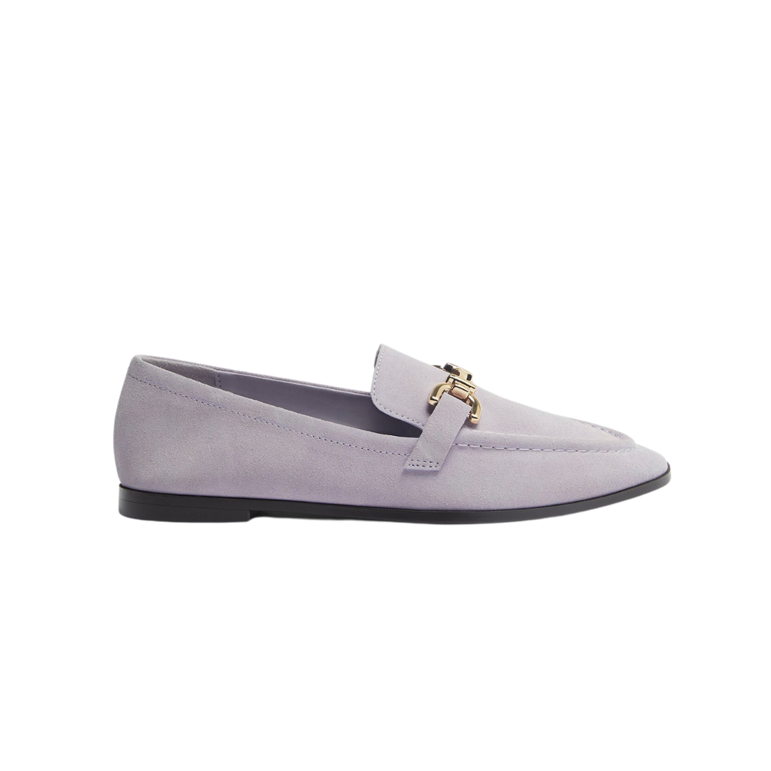 Lilac Suede Slip-On Moccasins with Gold Buckle