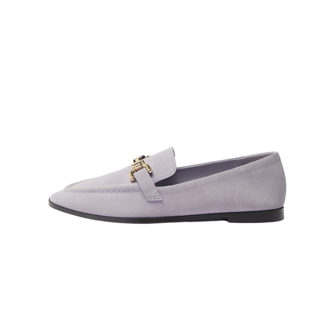 Lilac Suede Slip-On Moccasins with Gold Buckle