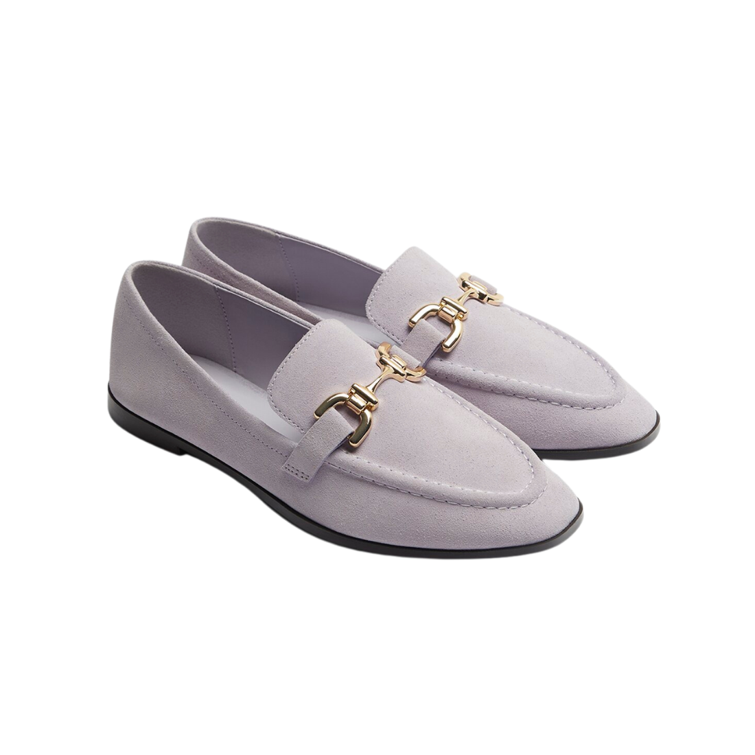Lilac Suede Slip-On Moccasins with Gold Buckle