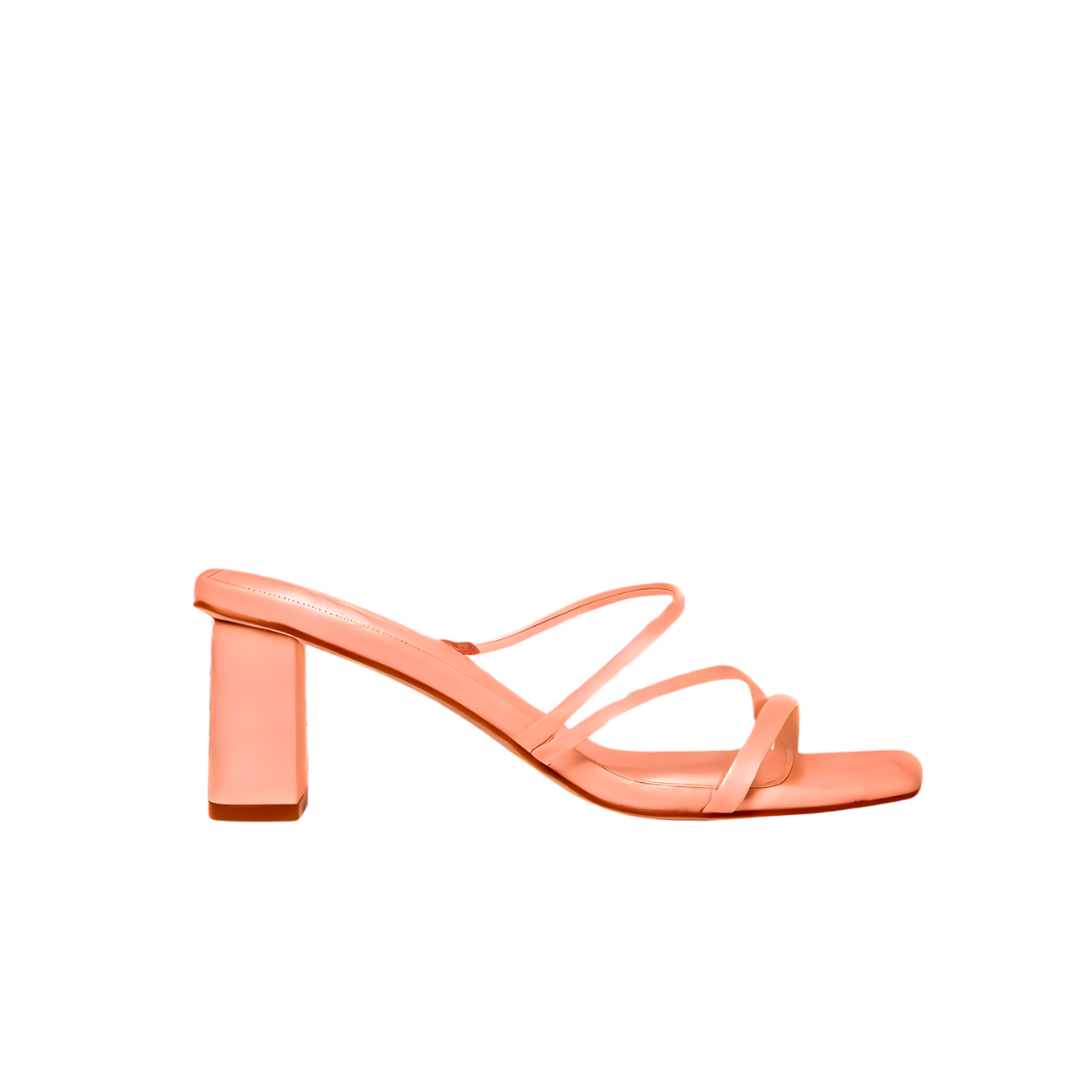Multi Strap Peach Shiny Block Heels Sandals