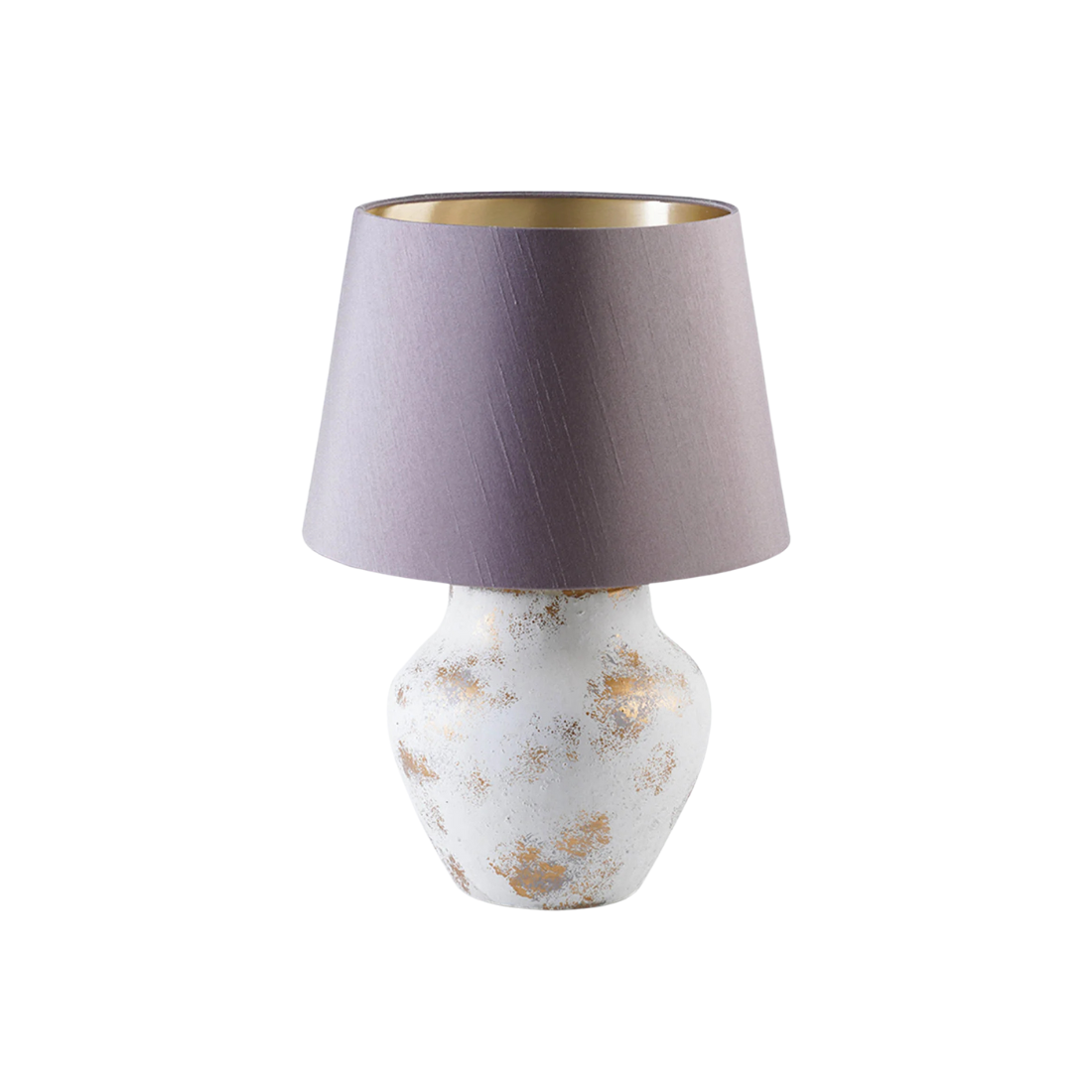 White and Gold Painted Table Lamp with Grey Lampshade