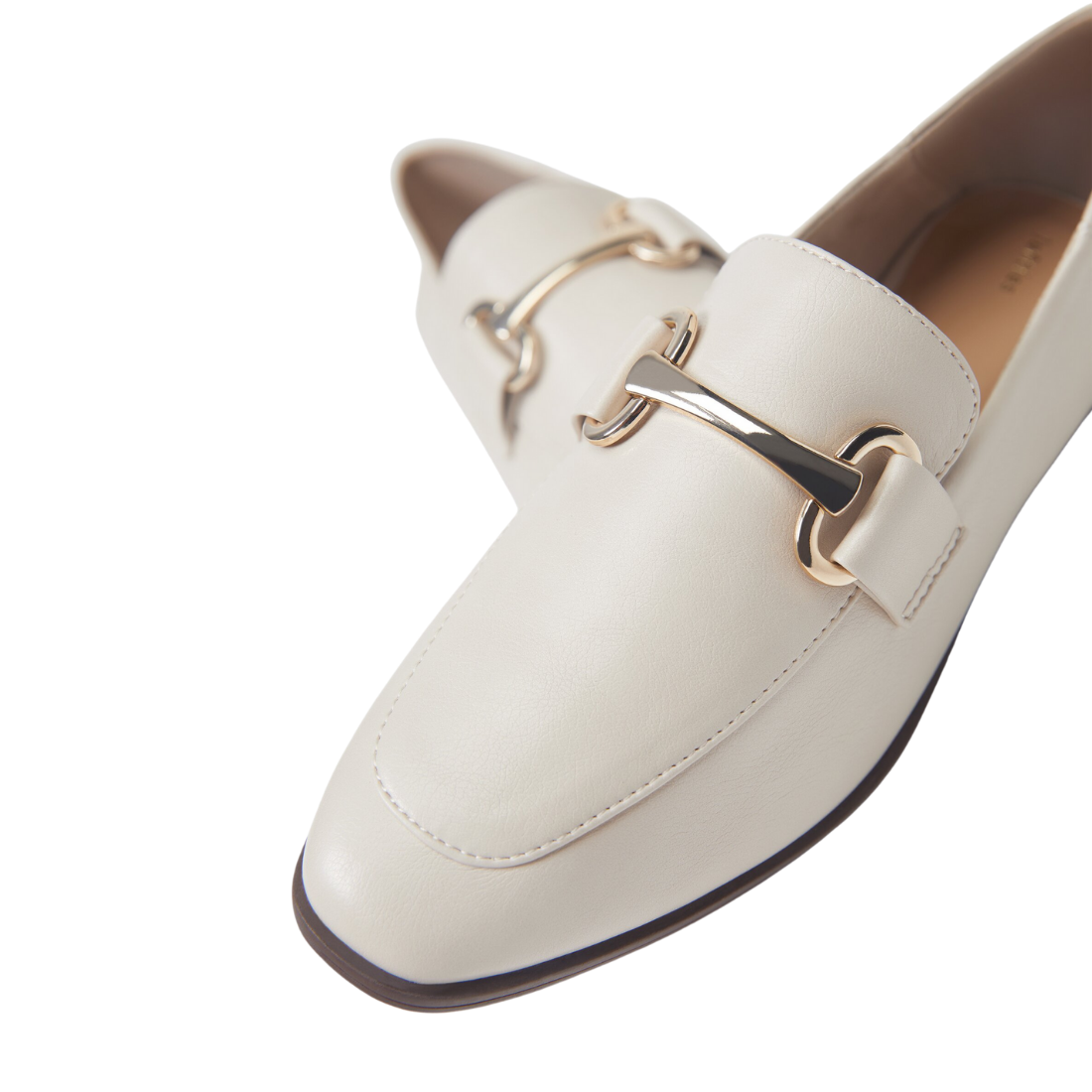 Ecru Soft Leather Slip-On Moccasins with Gold Buckle