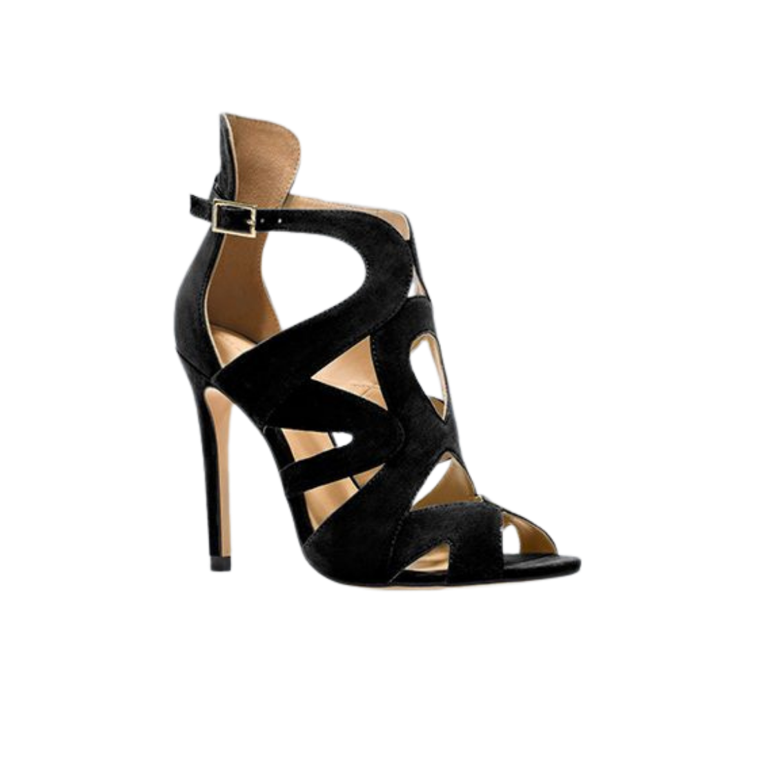Black Geometric Faux Suede Sandals