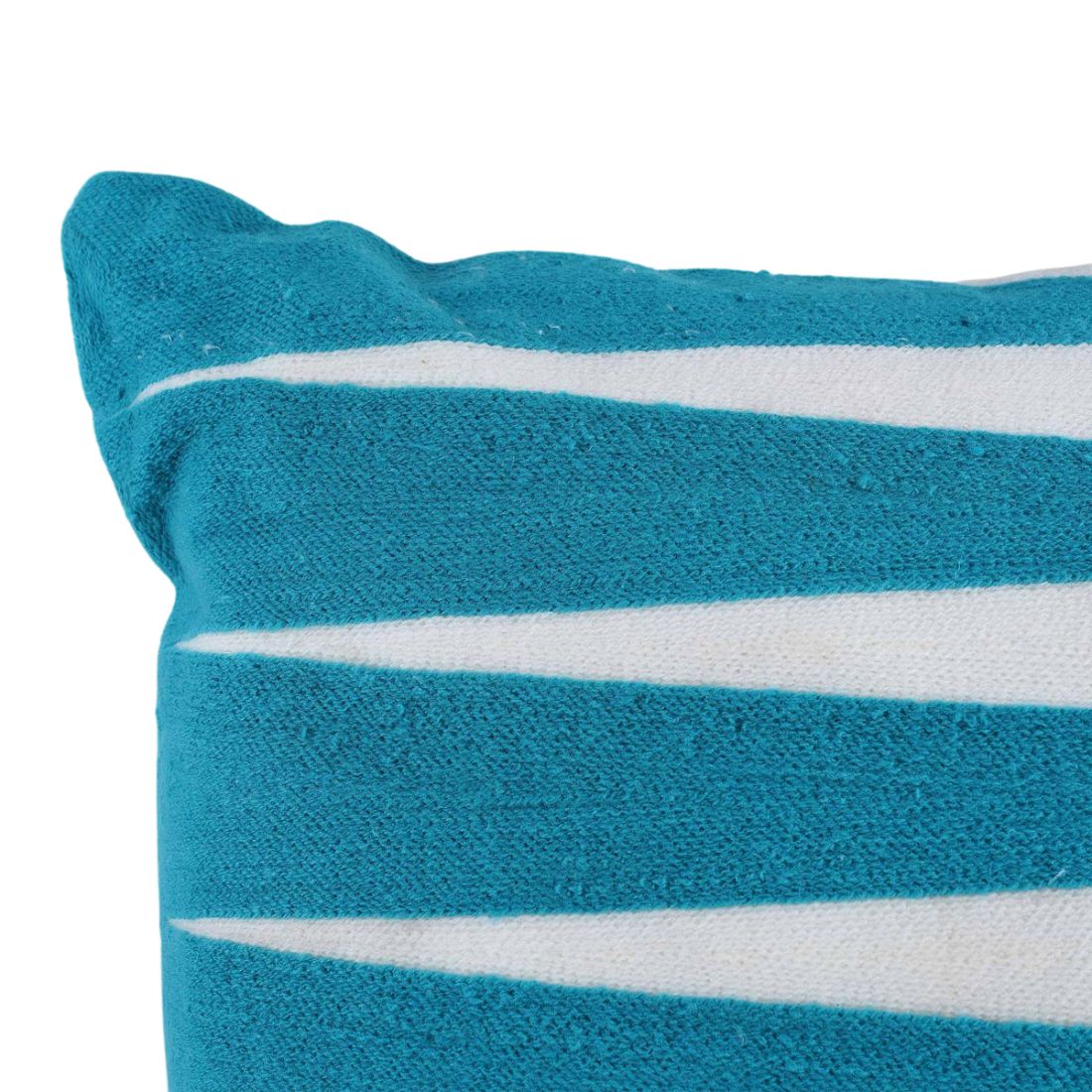 Turquoise and White Geometric Embroidered Cushion