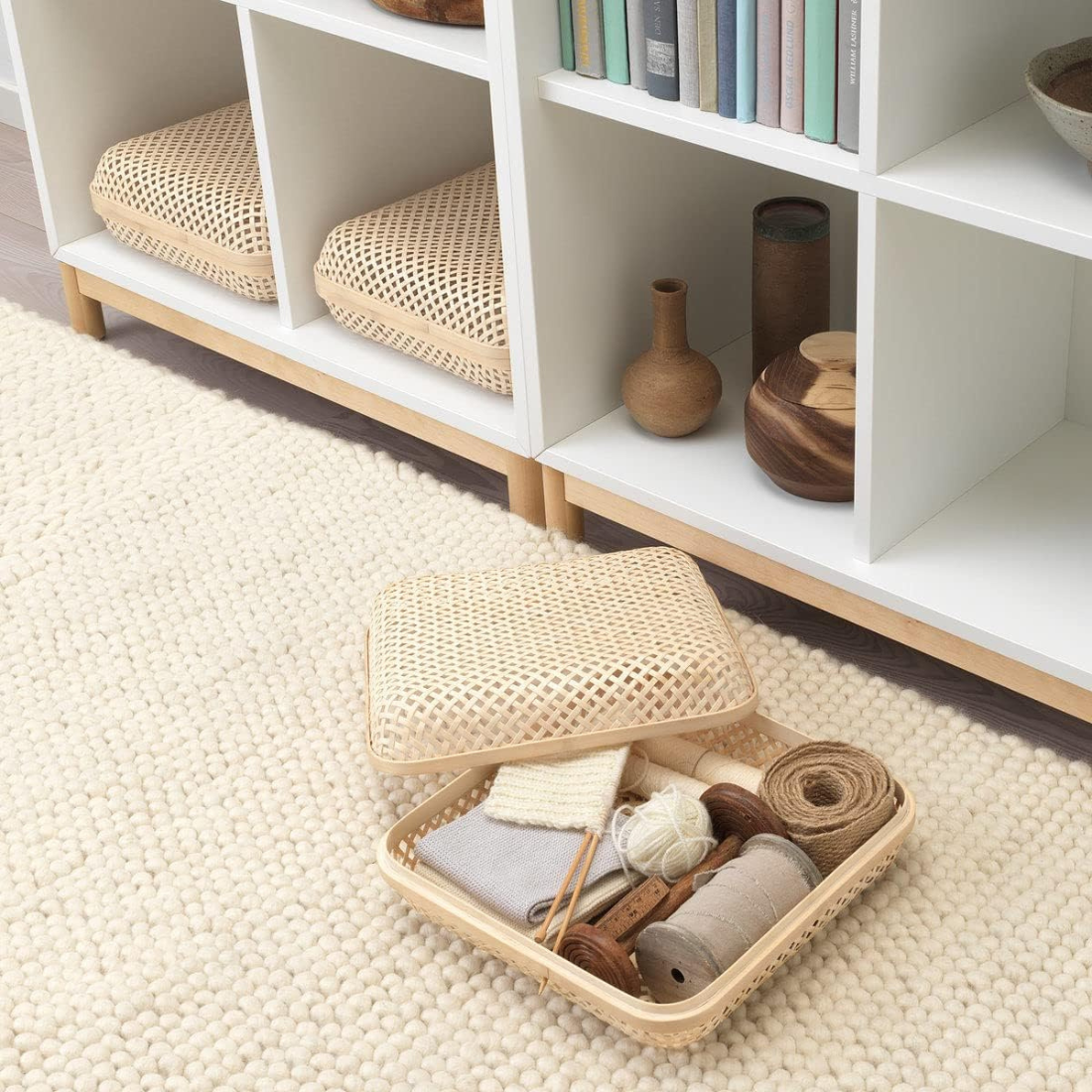 Flat Woven Basket with Lid