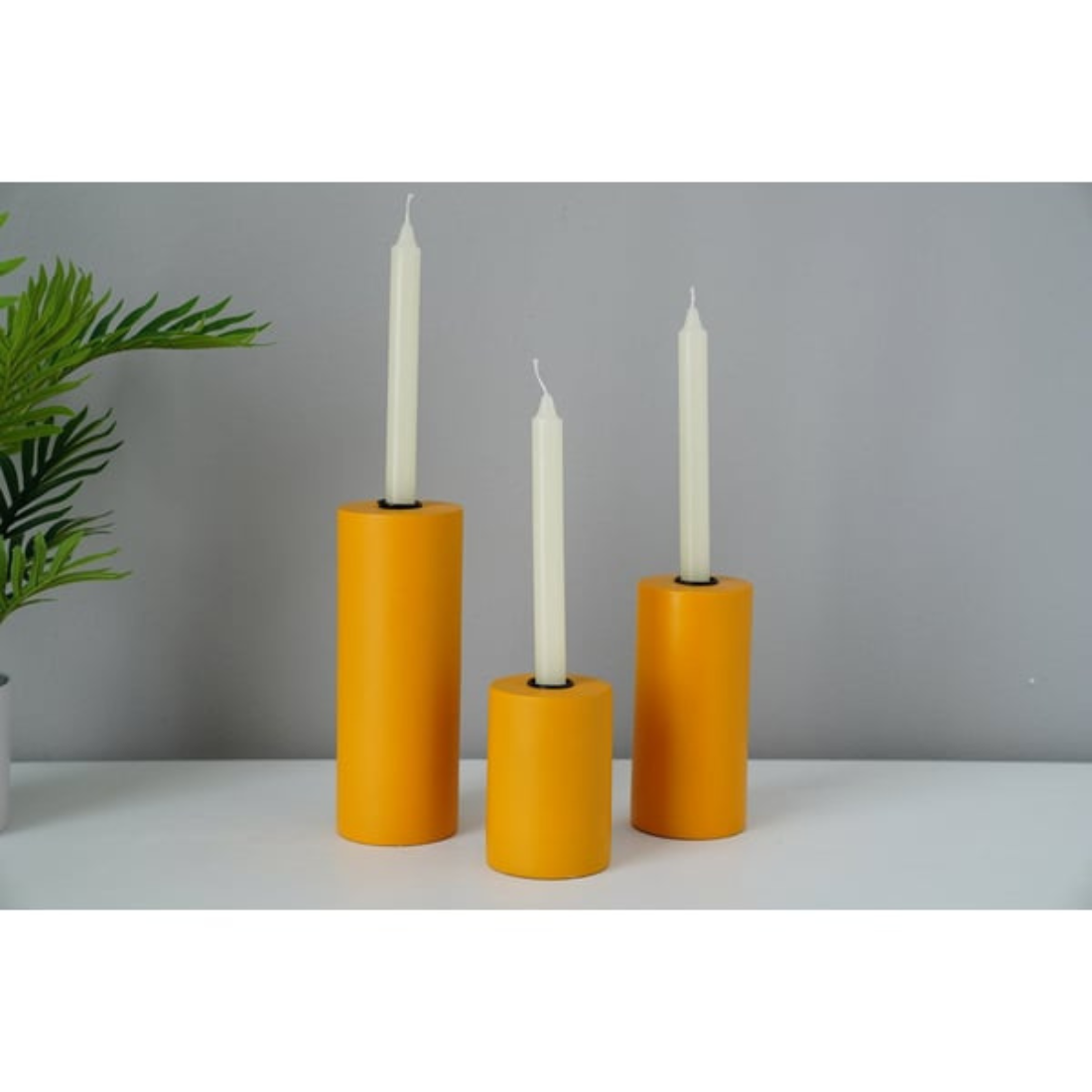 Yellow Set of 3 Column Candle Holders