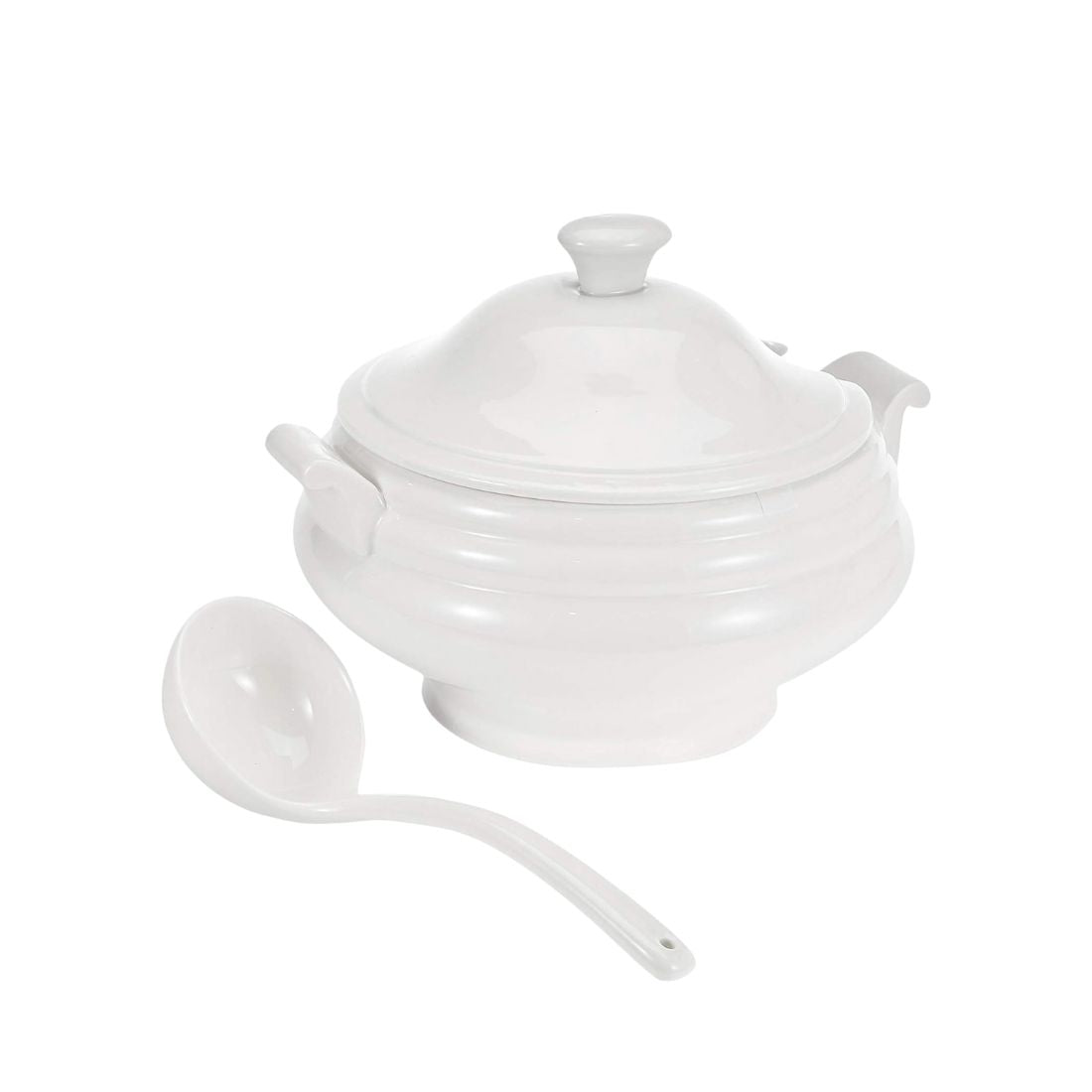 White Ceramic Soup Serving Bowl with Ladle
