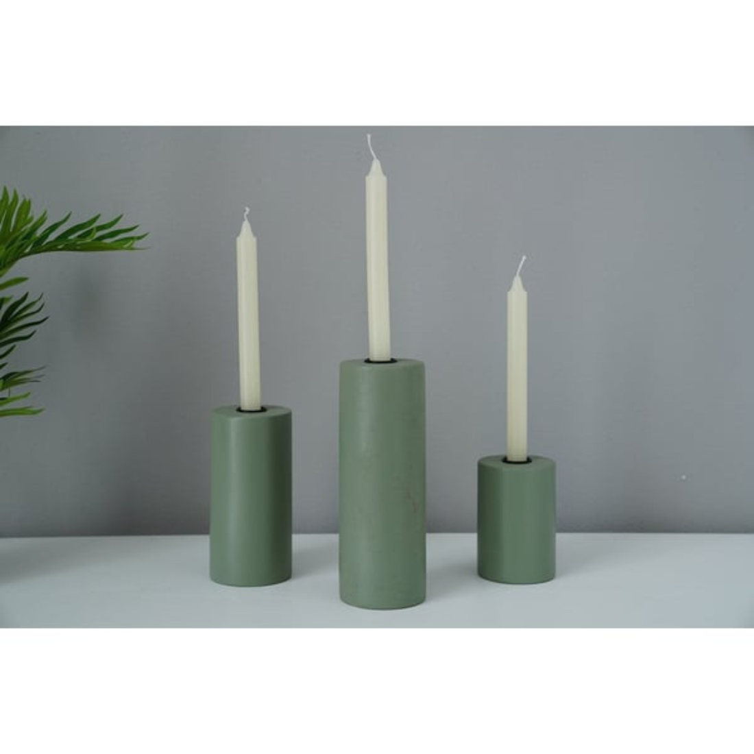 Green Set of 3 Column Candle Holders