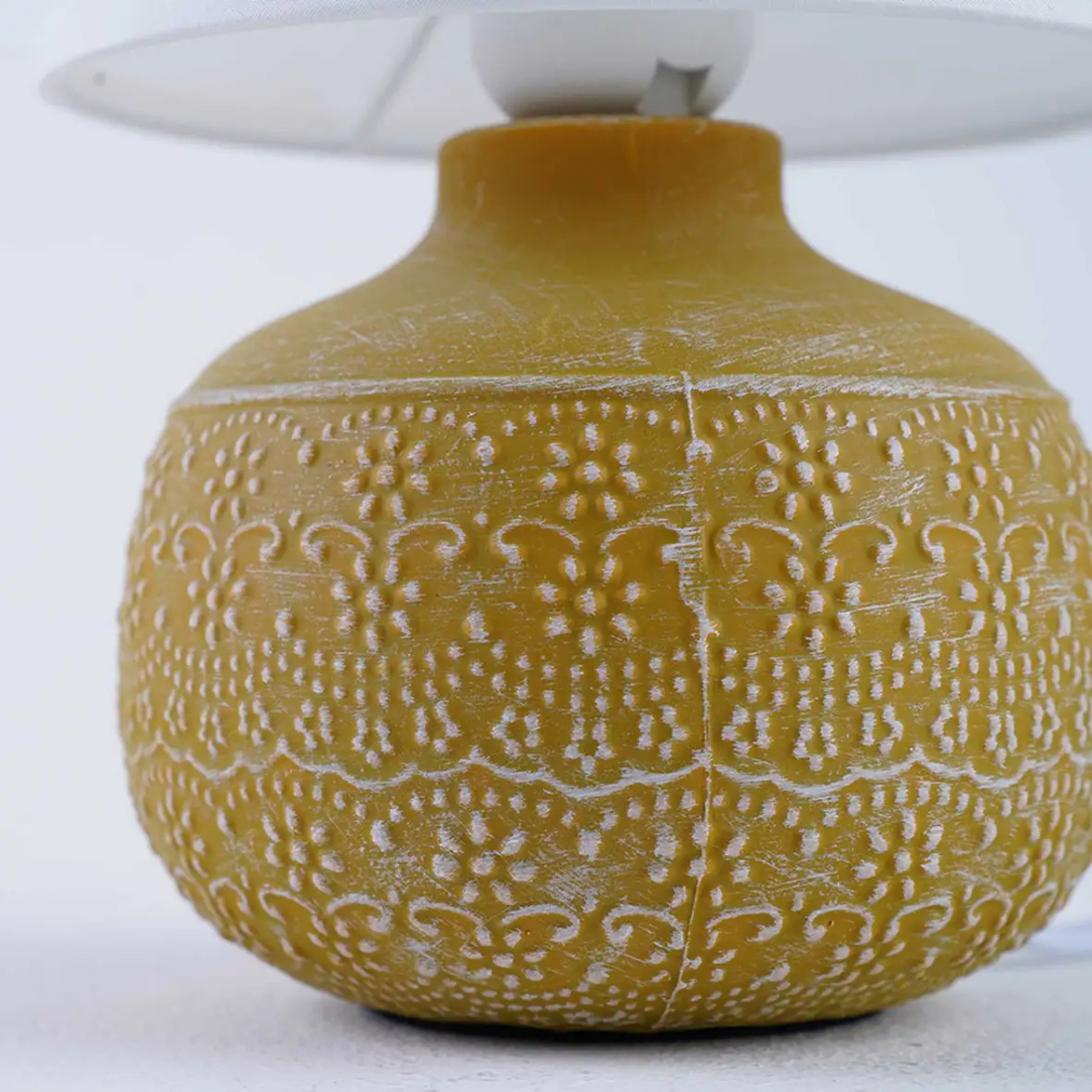 Mustard Rustic Table Lamp with White Shade