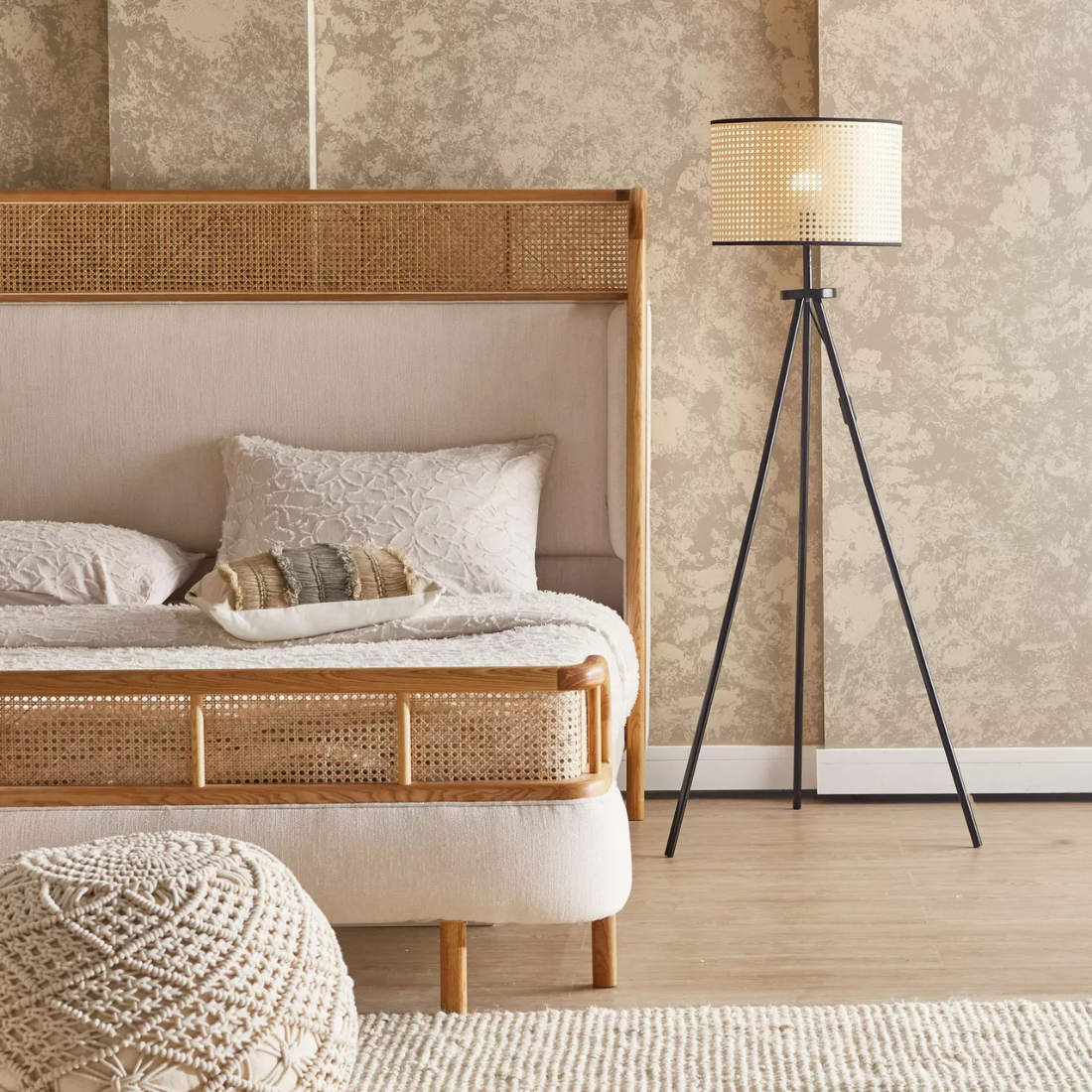 Rattan Black Tripod Floor Lamp
